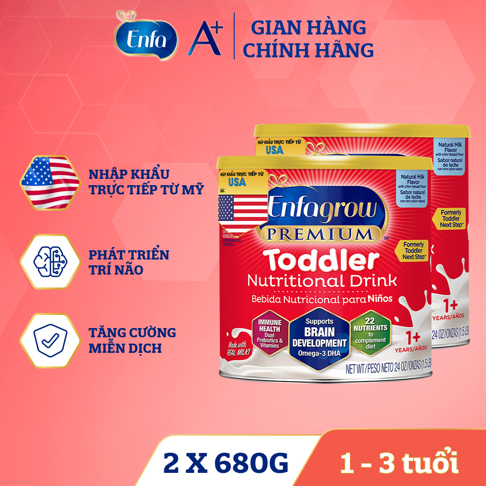 Bộ 2 Sữa bột Enfagrow Premium Toddler Next Step (hương sữa tự nhiên) - Nhập khẩu Mỹ - 680g/lon