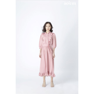 AOEM | Pink Cloudy Dress - Đầm Lụa Sọc Gân Tay Phồng Sang Trọng