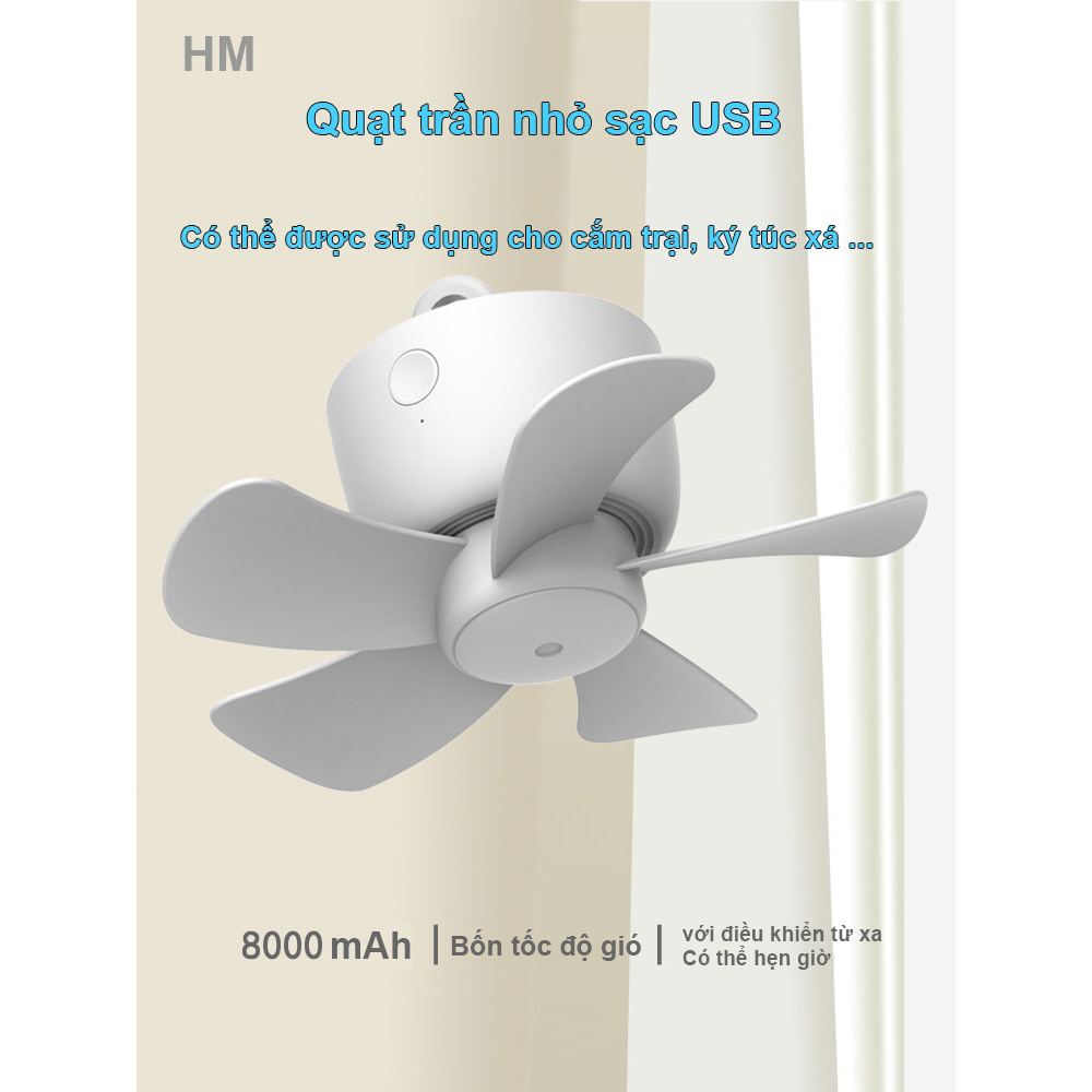 Quạt trần nhỏ có thể sạc lại USB ký túc xá sinh viên, quạt điện nhỏ im lặng giường phòng ngủ, quạt lều cắm trại