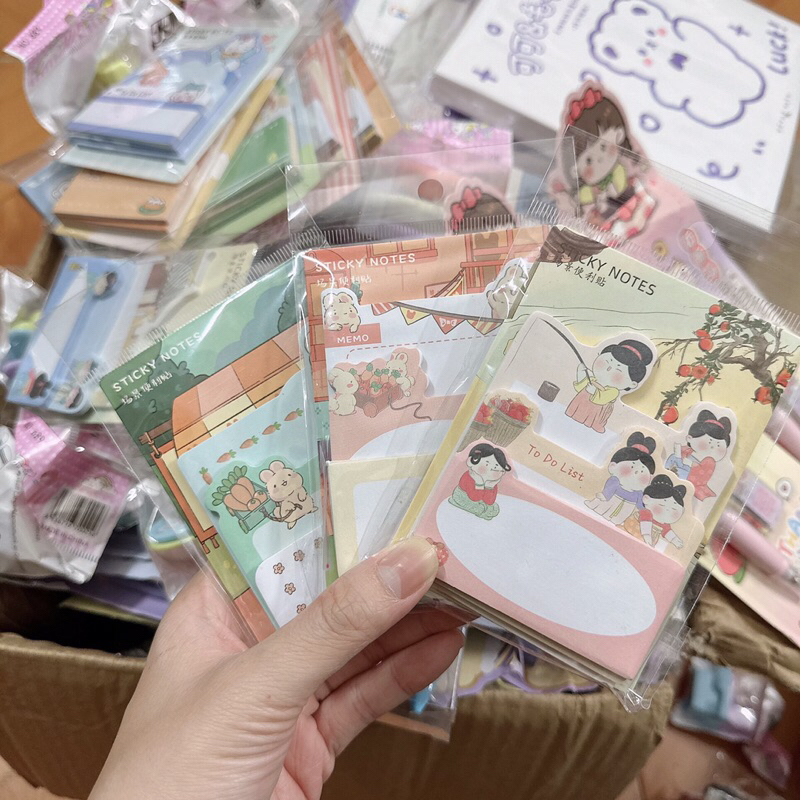 Sét bộ 3 xấp giấy note ghi chú 90 tờ in hoạ tiết hoạt hình dễ thương văn phòng phẩm…