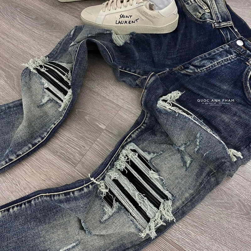 Quần AMIRI Xanh Mài Bạc Gối Đen Quần Bò Nam Xanh Khóii Ống Côn Gối Vá Họa Tiết Trend S T O R E 1998 | BigBuy360 - bigbuy360.vn
