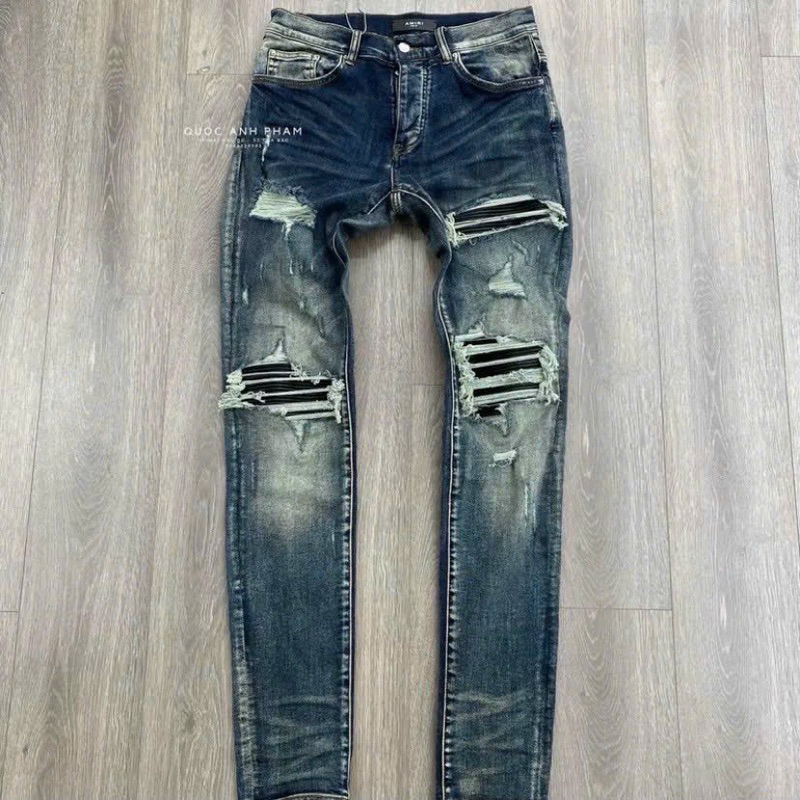 Quần AMIRI Xanh Mài Bạc Gối Đen Quần Bò Nam Xanh Khóii Ống Côn Gối Vá Họa Tiết Trend S T O R E 1998 | BigBuy360 - bigbuy360.vn