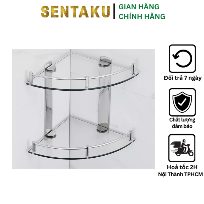 Kệ kính phòng tắm trước gương hình chữ nhật dài 40-50cm,kệ góc tam giác hình quạt 1-2 tầng rộng 25cm - Sentaku