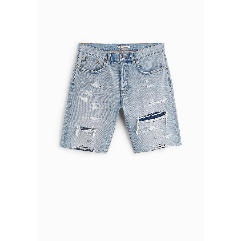 Quần Short Bò Nam ZARA Authentic Rách Đáp Kín Không Hở Chân Cực Chơi