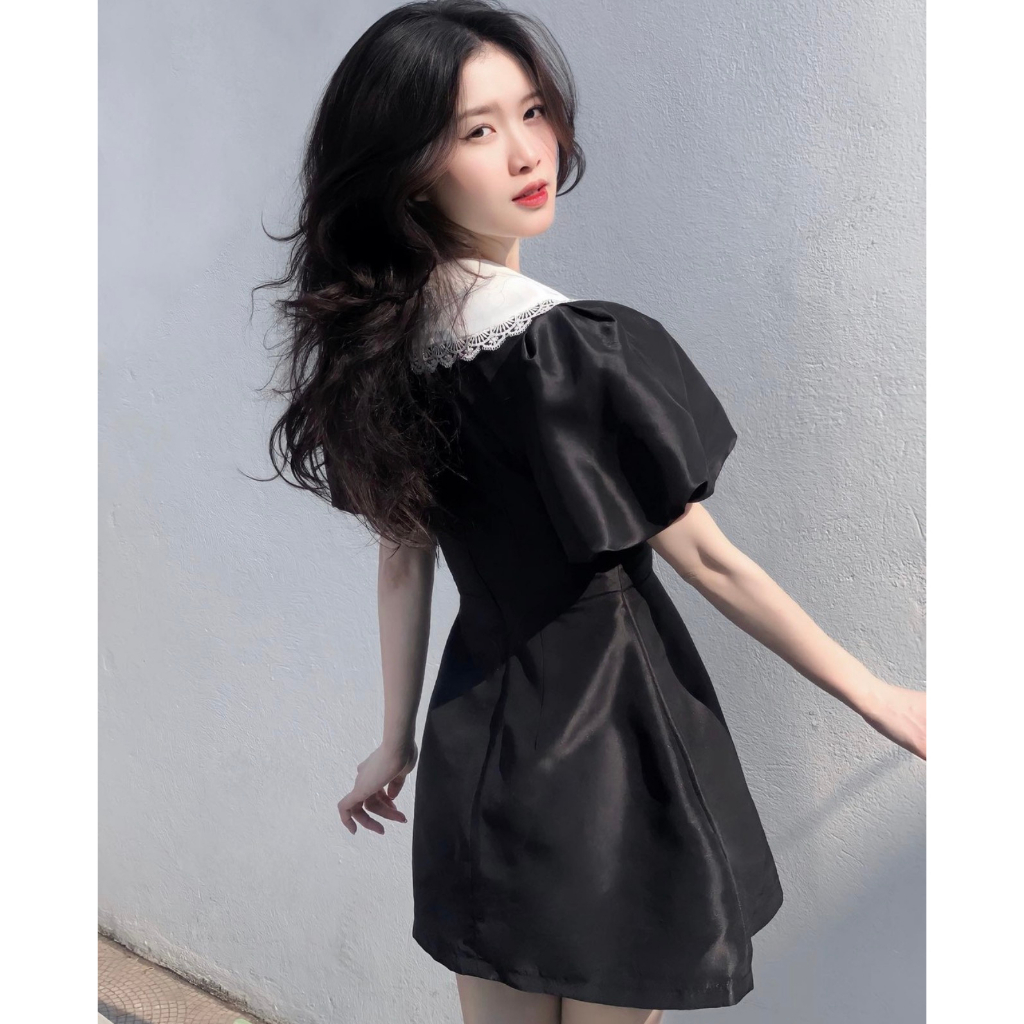 Váy nữ thiết kế tafta tay bồng cổ nơ tiểu thư sang chảnh - NV442