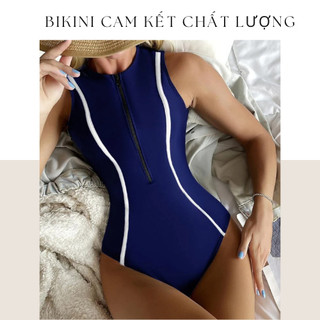 Bikini một mảnh xanh bo trắng DEN_HOUSE bikini gam màu cho cô nàng da nâu