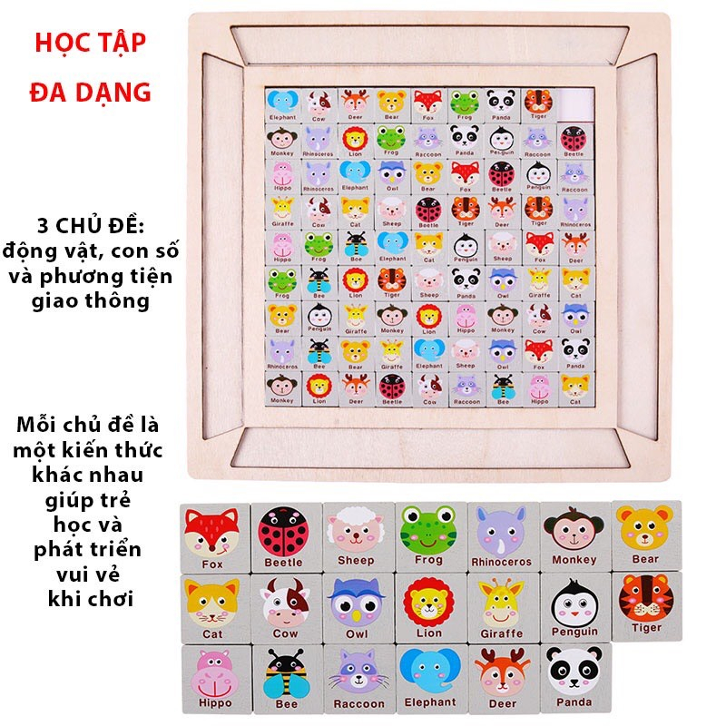 Đồ chơi xếp hình ghép cặp PIKACHU 80 hình bằng gỗ, đồ chơi trí tuệ phát triển tư duy thông minh cho bé - Muối blocks