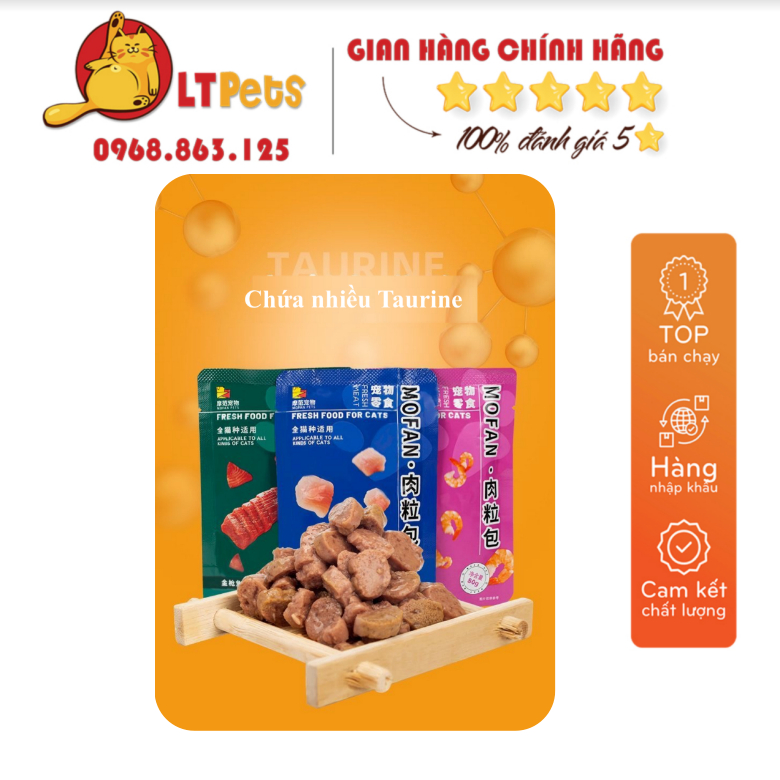 Thức ăn ướt ăn liền 90% thịt cho mèo cưng MOFAN gói 80g