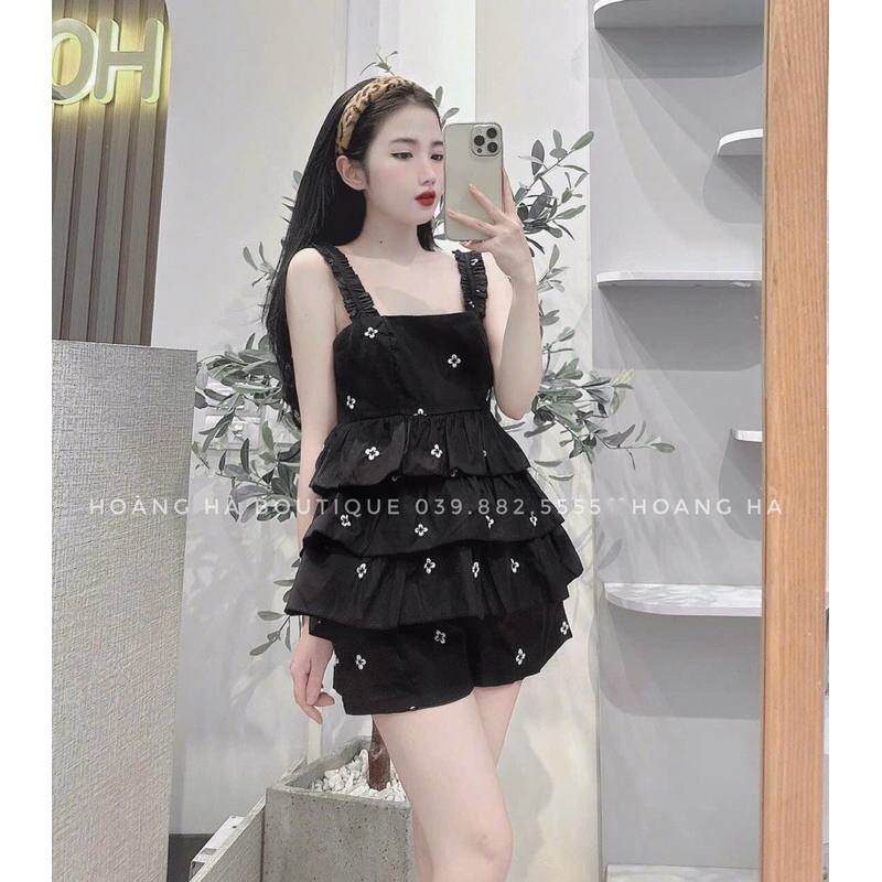 Set áo hai dây bảng to xếp tầng và quần ngắn [CHUẨN FORM ẢNH THẬT]