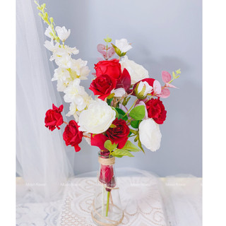 Cắm sẵn lọ và hoa bình hoa giả, bình hoa lụa trang trí decor, làm quà tặng