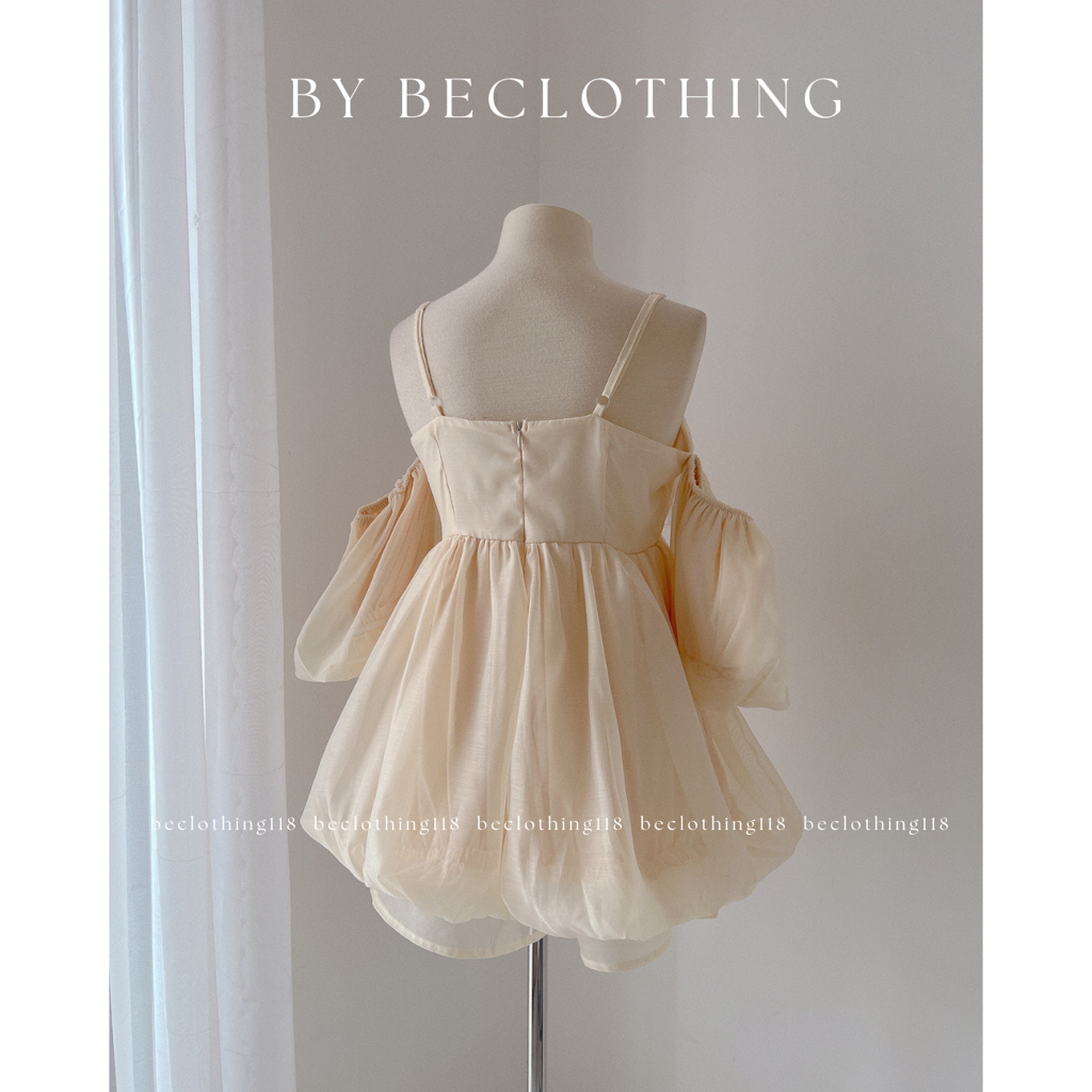 SET BEIGE ÁO RỚT VAI + SHORT VOAN