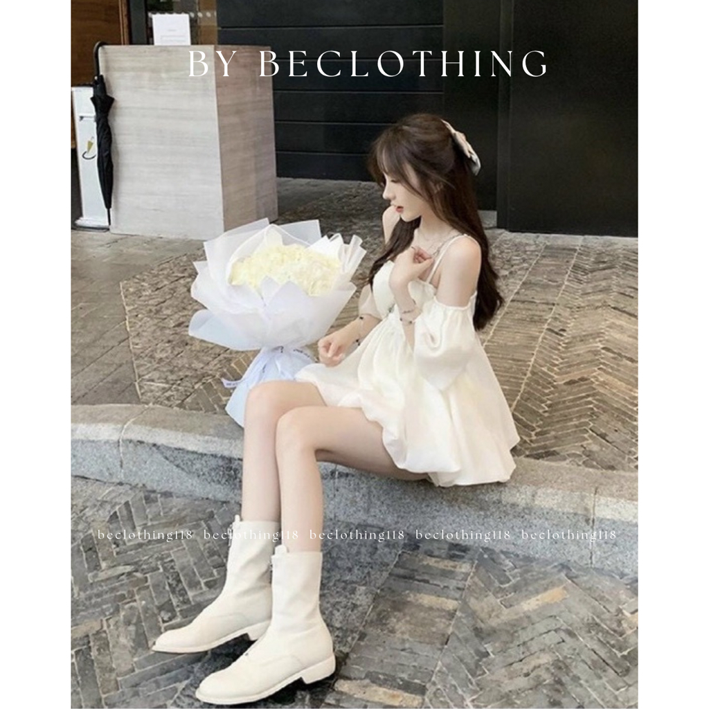 SET BEIGE ÁO RỚT VAI + SHORT VOAN