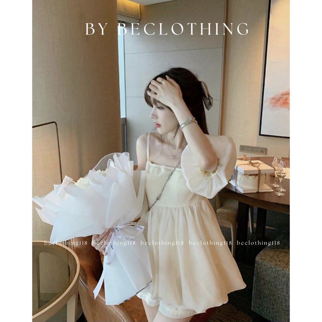 SET BEIGE ÁO RỚT VAI + SHORT VOAN