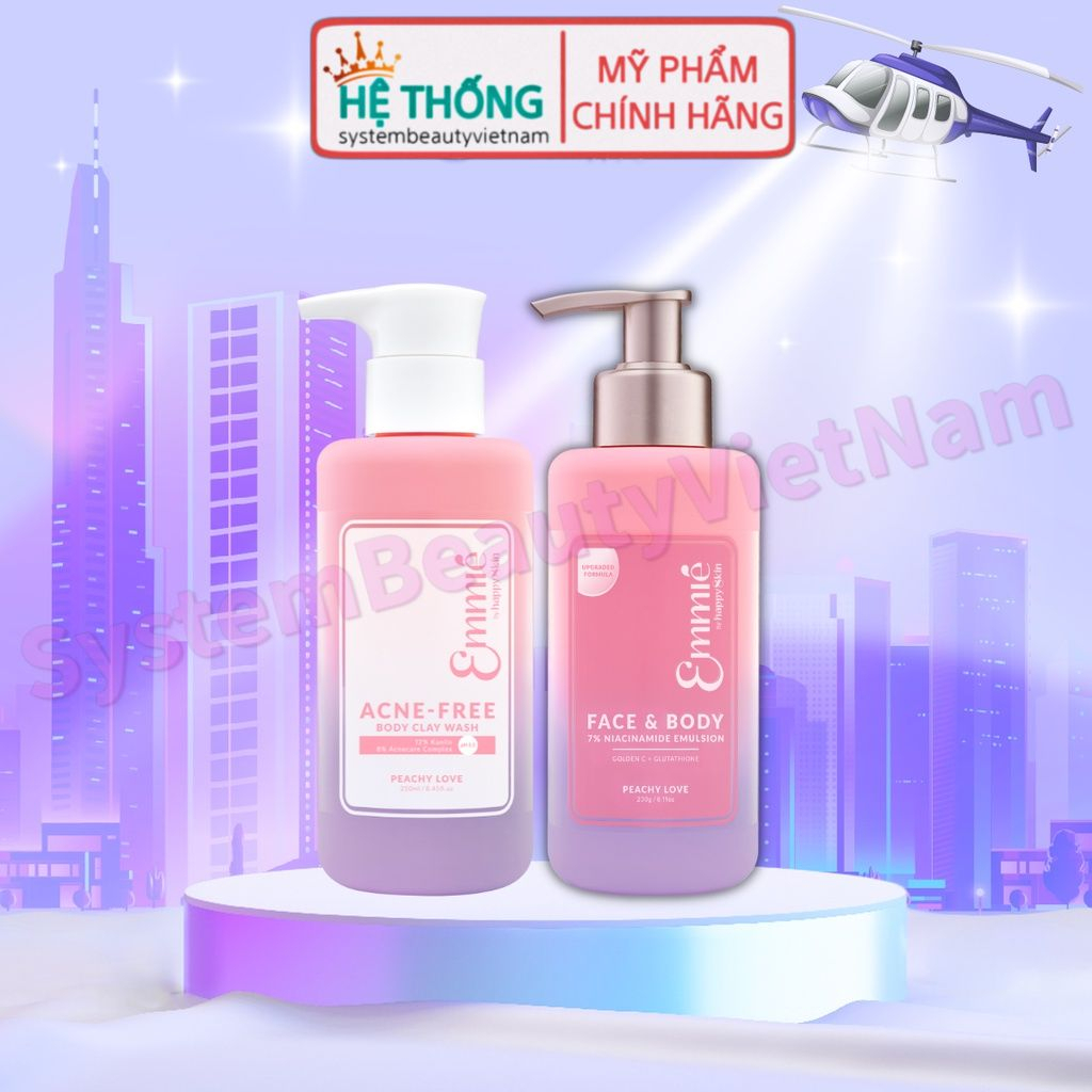 Combo Kem Dưỡng Trắng Da Mặt Và Toàn Thân 230ml + Sữa Tắm Đất Sét Ngăn Ngừa Mụn 230ml
