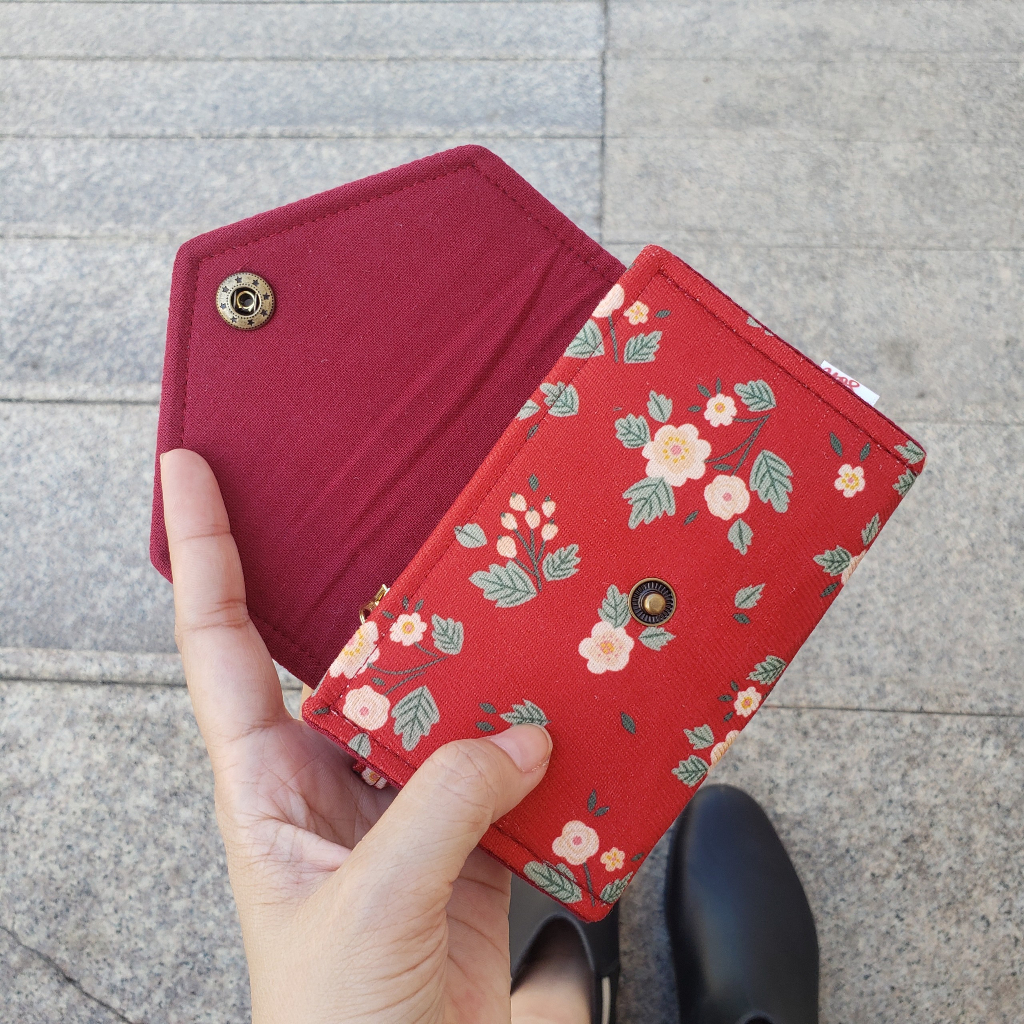 Ví Vải Handmade Đỏ Hoa Đào Siêu Đẹp, May Mắn Về Mặt Phong Thủy