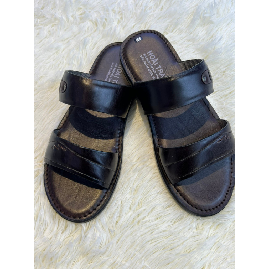 Dép Da Nam Quai Ngang Hoài Trang - Dép Hai Quai Ngang Chất Liệu Da Bò Cao Cấp Tạo Cảm Giác Êm Chân Dễ Chịu