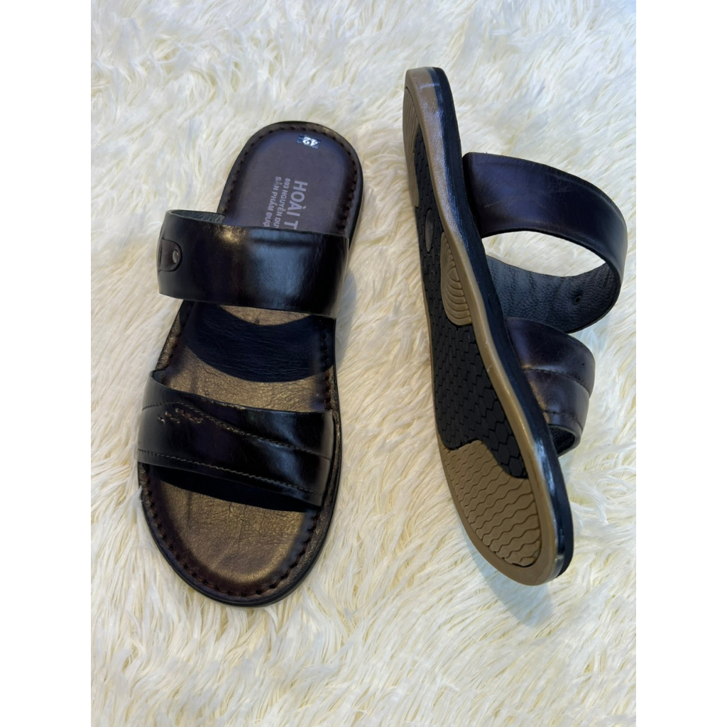 Dép Da Nam Quai Ngang Hoài Trang - Dép Hai Quai Ngang Chất Liệu Da Bò Cao Cấp Tạo Cảm Giác Êm Chân Dễ Chịu