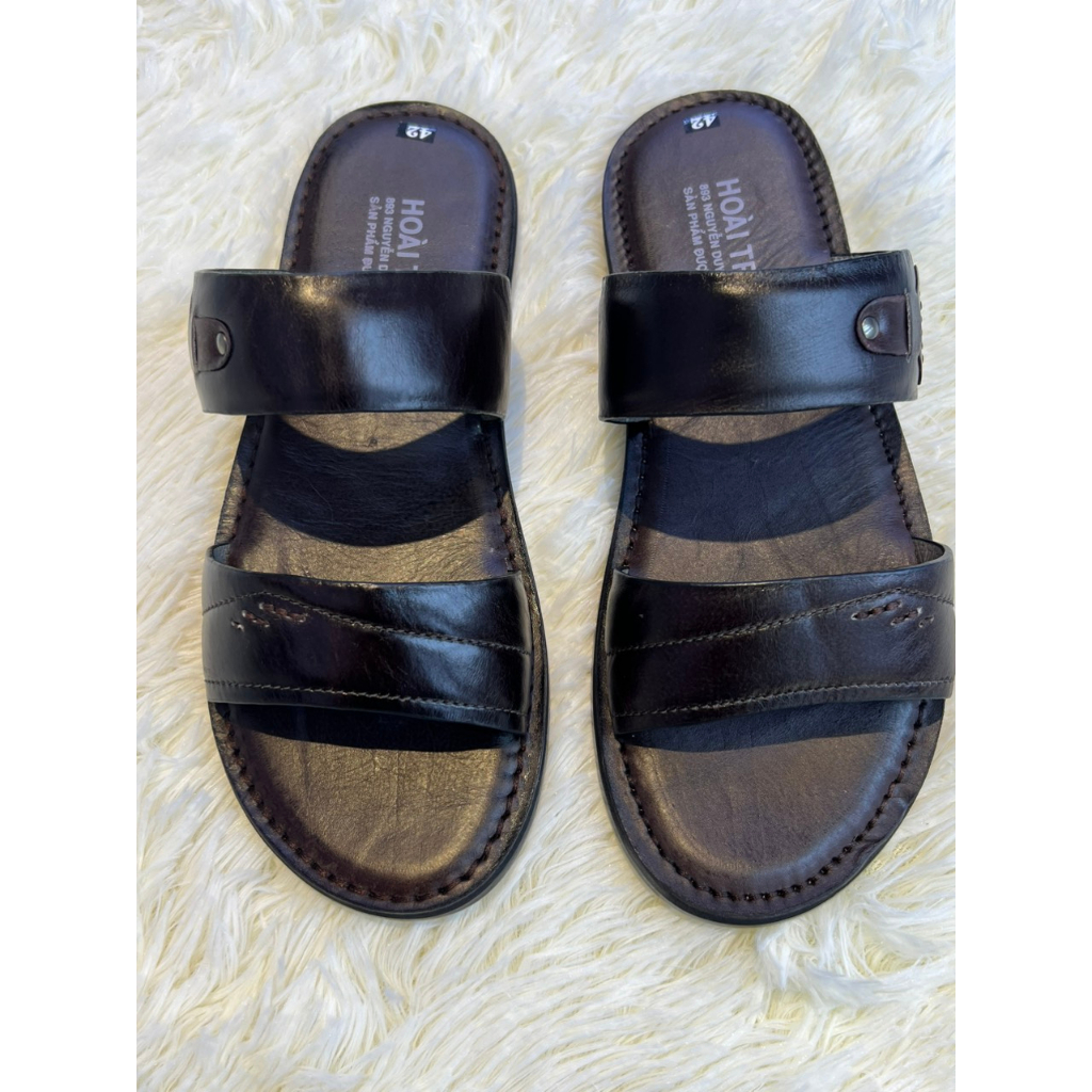 Dép Da Nam Quai Ngang Hoài Trang - Dép Hai Quai Ngang Chất Liệu Da Bò Cao Cấp Tạo Cảm Giác Êm Chân Dễ Chịu