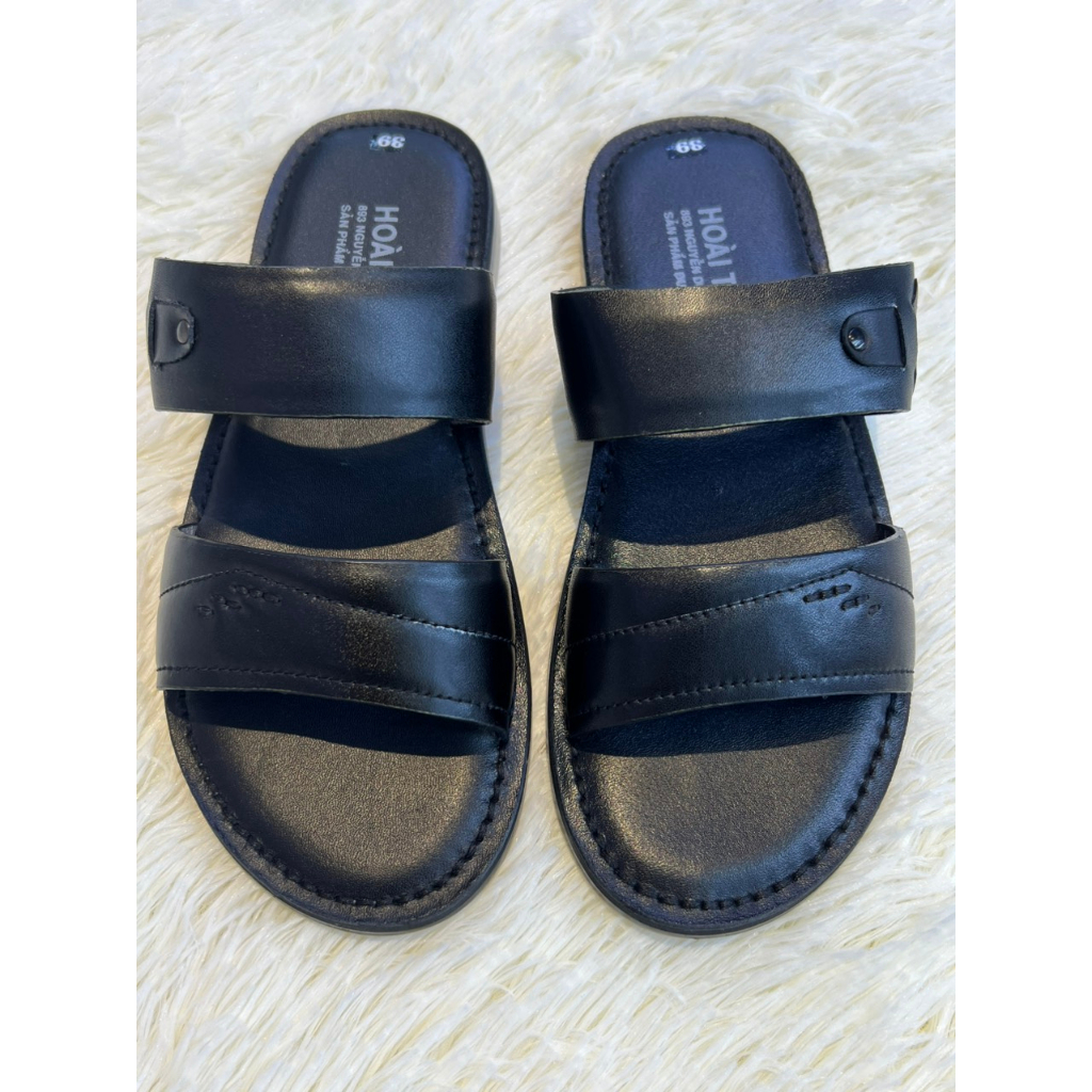 Dép Da Nam Quai Ngang Hoài Trang - Dép Hai Quai Ngang Chất Liệu Da Bò Cao Cấp Tạo Cảm Giác Êm Chân Dễ Chịu