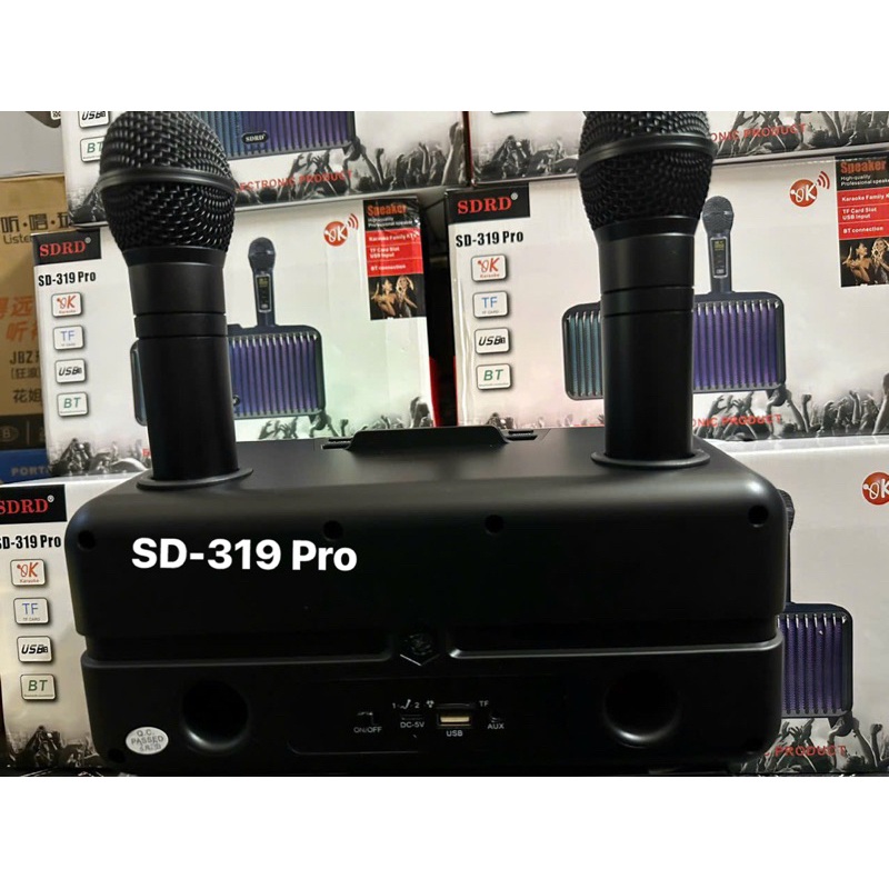 Loa Bluetooth SD-318 pro Hiệu ứng đèn LED Kèm 2 micro karaoke không dây