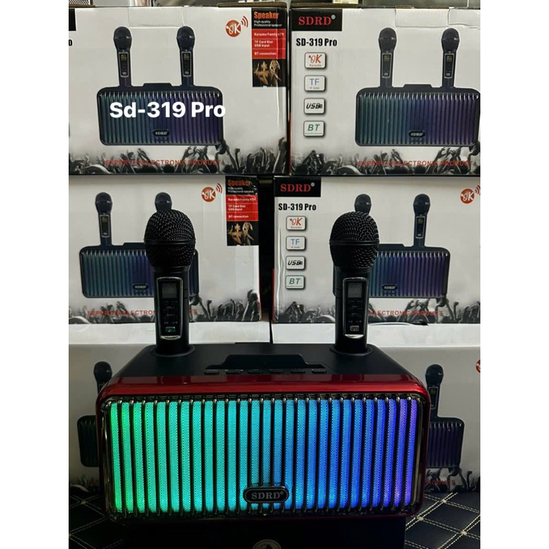 Loa Bluetooth SD-318 pro Hiệu ứng đèn LED Kèm 2 micro karaoke không dây