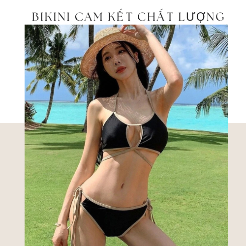 Bikini hai mảnh đen viền nâu DEN_HOUSE bao nàng thả dáng hàng xưởng lên y hình