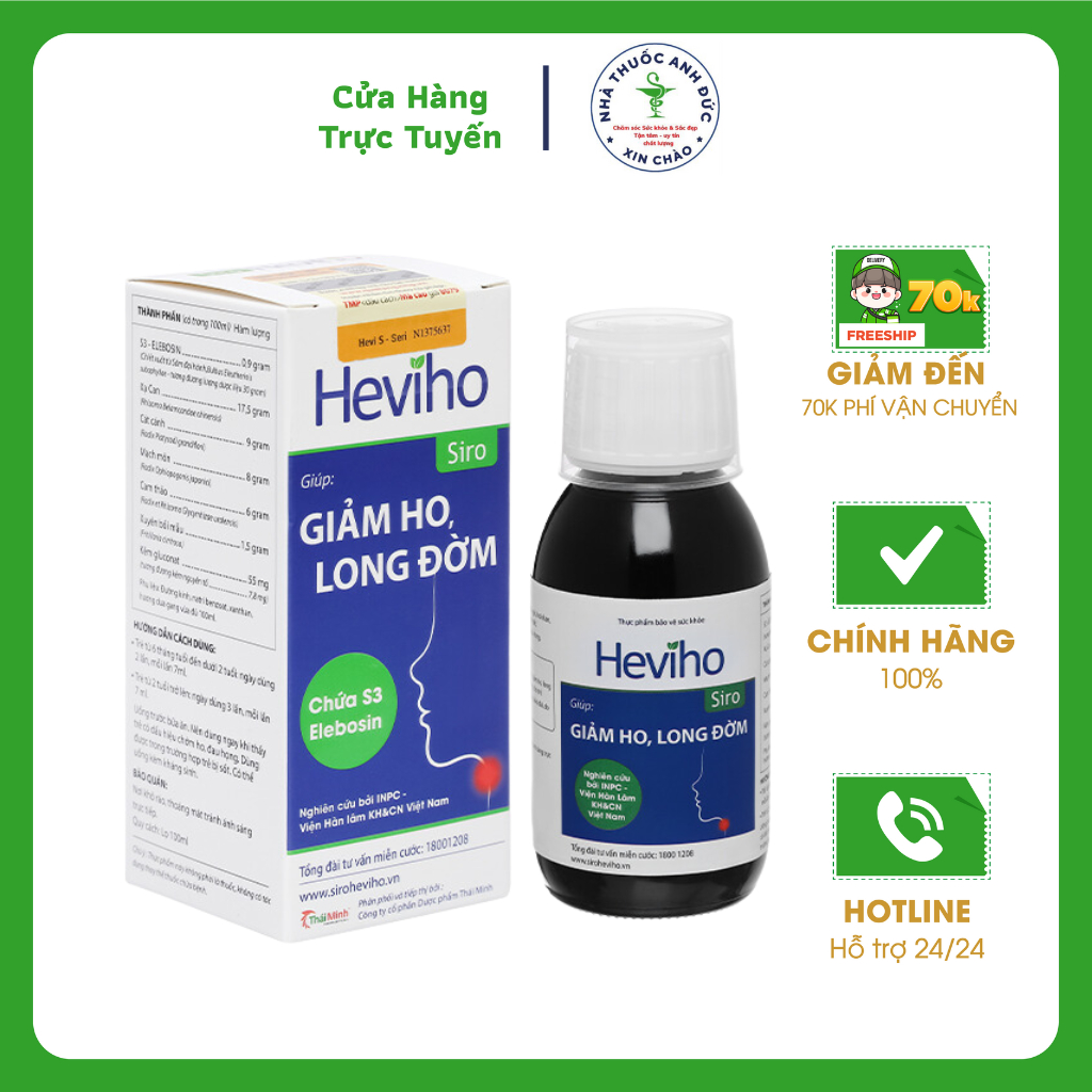 Siro Heviho hỗ trợ giảm ho, long đờm chai 100ml