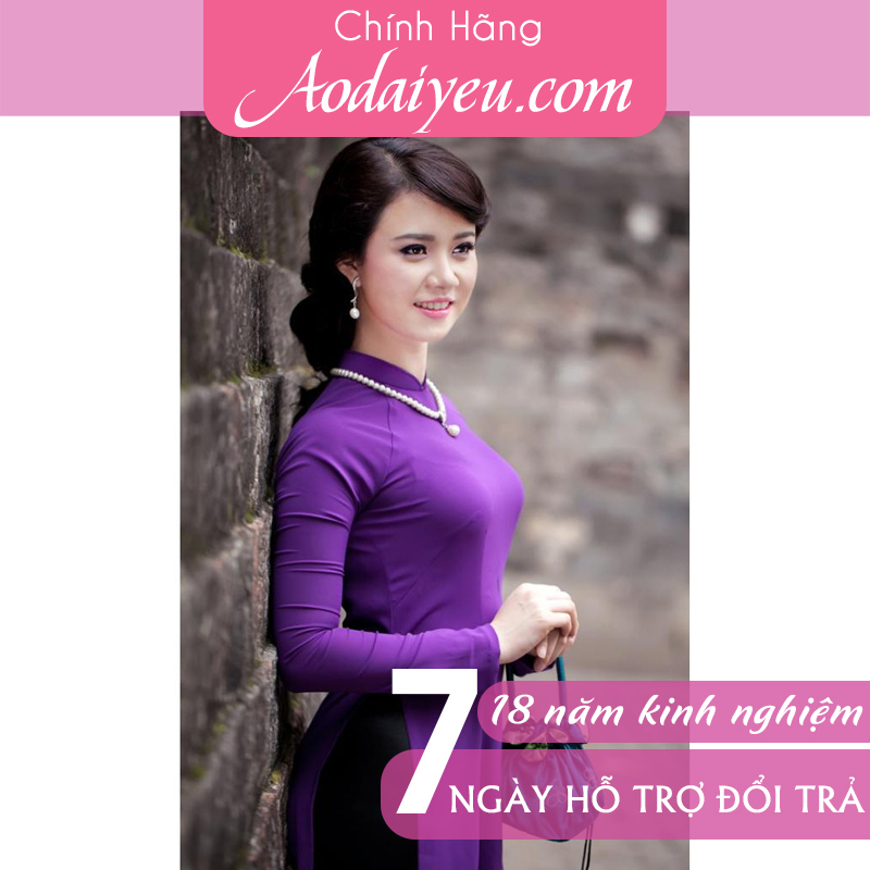 Áo dài màu tím Huế chất lụa Mỹ cao cấp, Áo dài truyền thống màu tím mặc du lịch lễ hội - Aodaiyeu