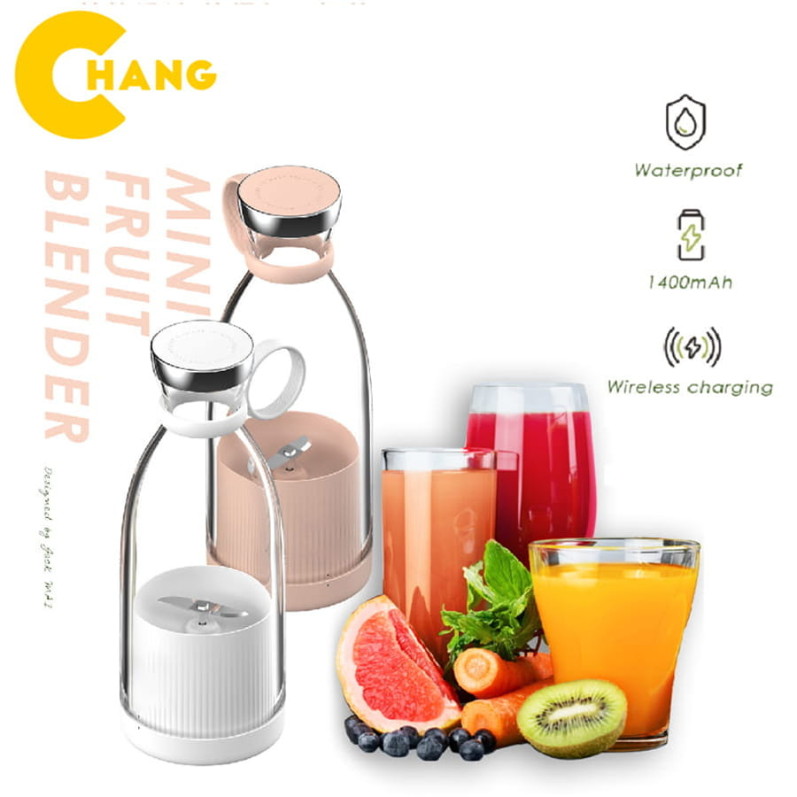Máy Xay Sinh Tố Trái Cây 350ML Hình Chai Dễ Thương Mini, Nhỏ Gọn Có Dây Cầm Tiện Lợi, Chống Nước Tuyệt Đối Dễ Vệ Sinh