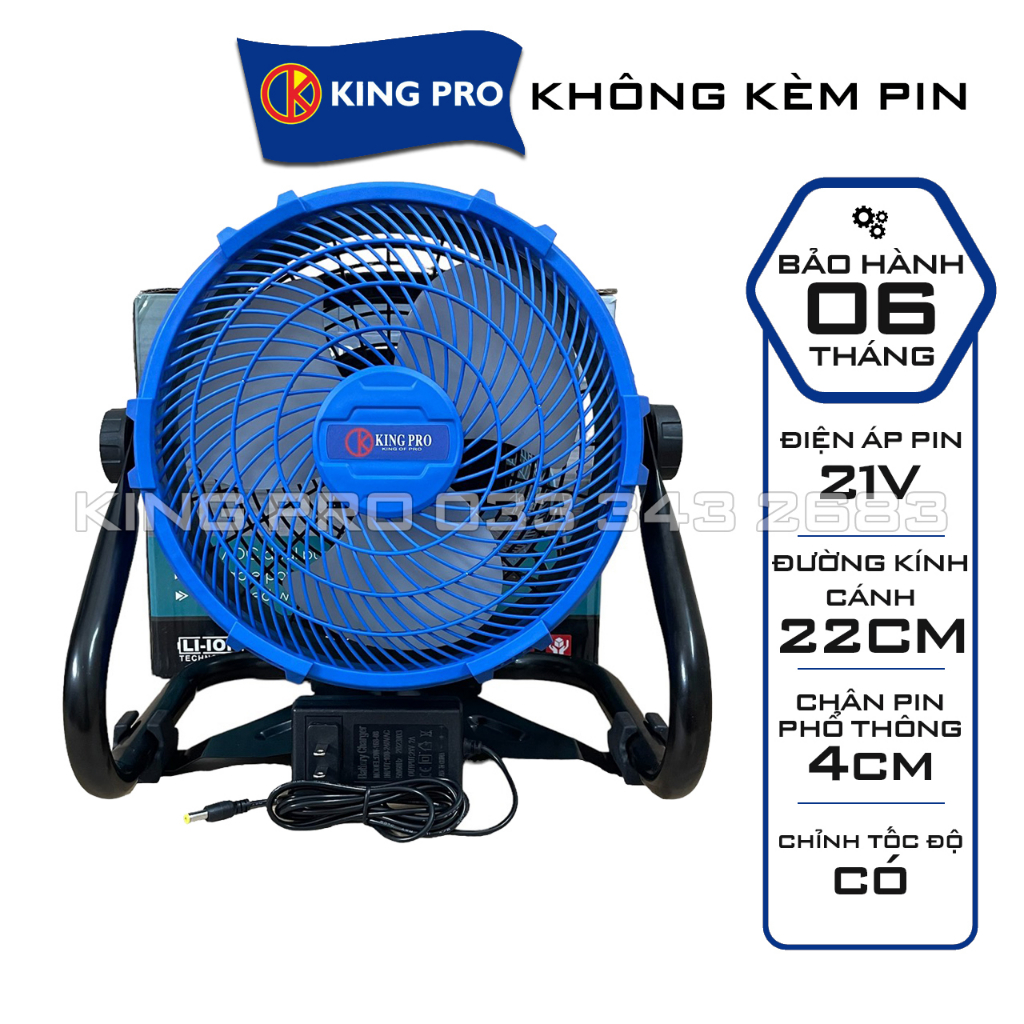 Quạt chạy pin KING PRO, Đường kính cánh quạt 22cm, Chân pin phổ thông 4cm, Tiện lợi khi mất điện hoặc mang đi du lịch