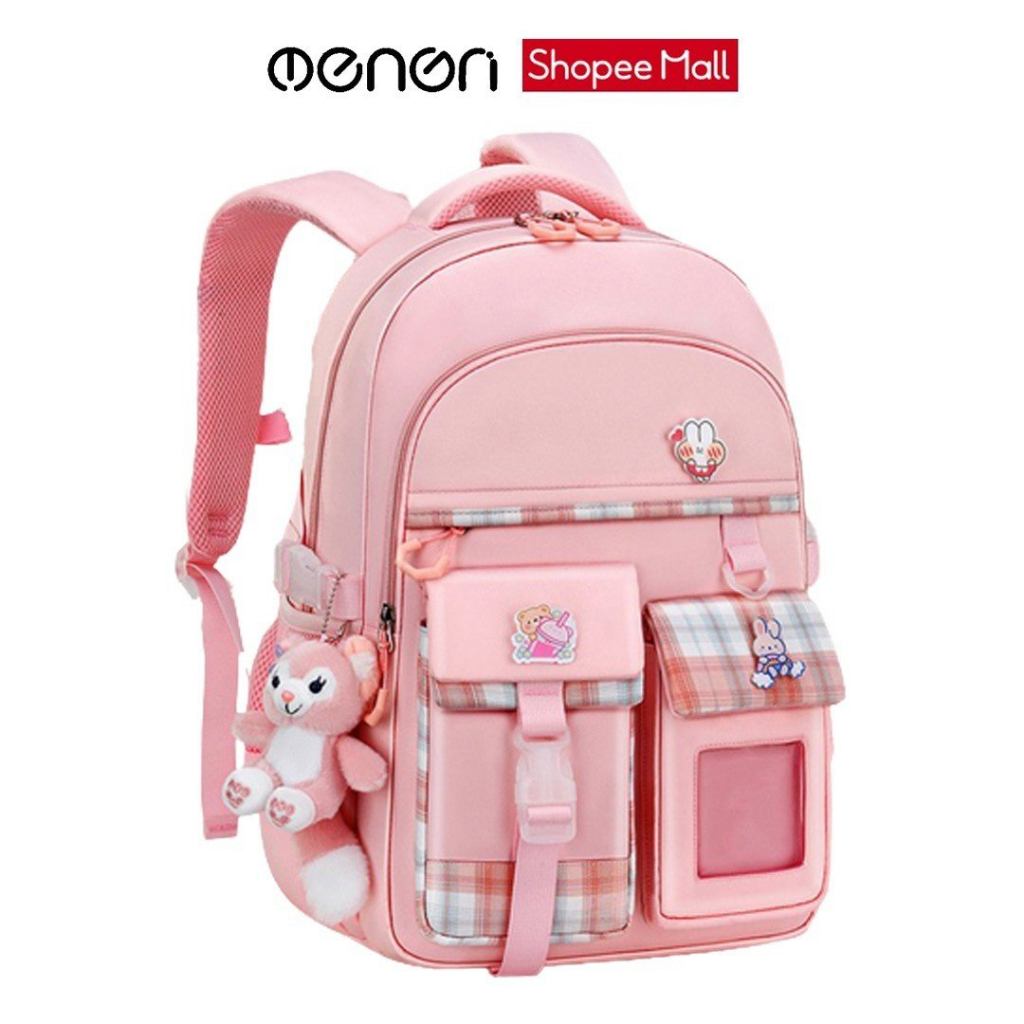 Balo Đi Học Cho Bé Gái Chống Gù Có Phản Quang Tặng Kèm Stiker, Và Gấu Bông - OENON