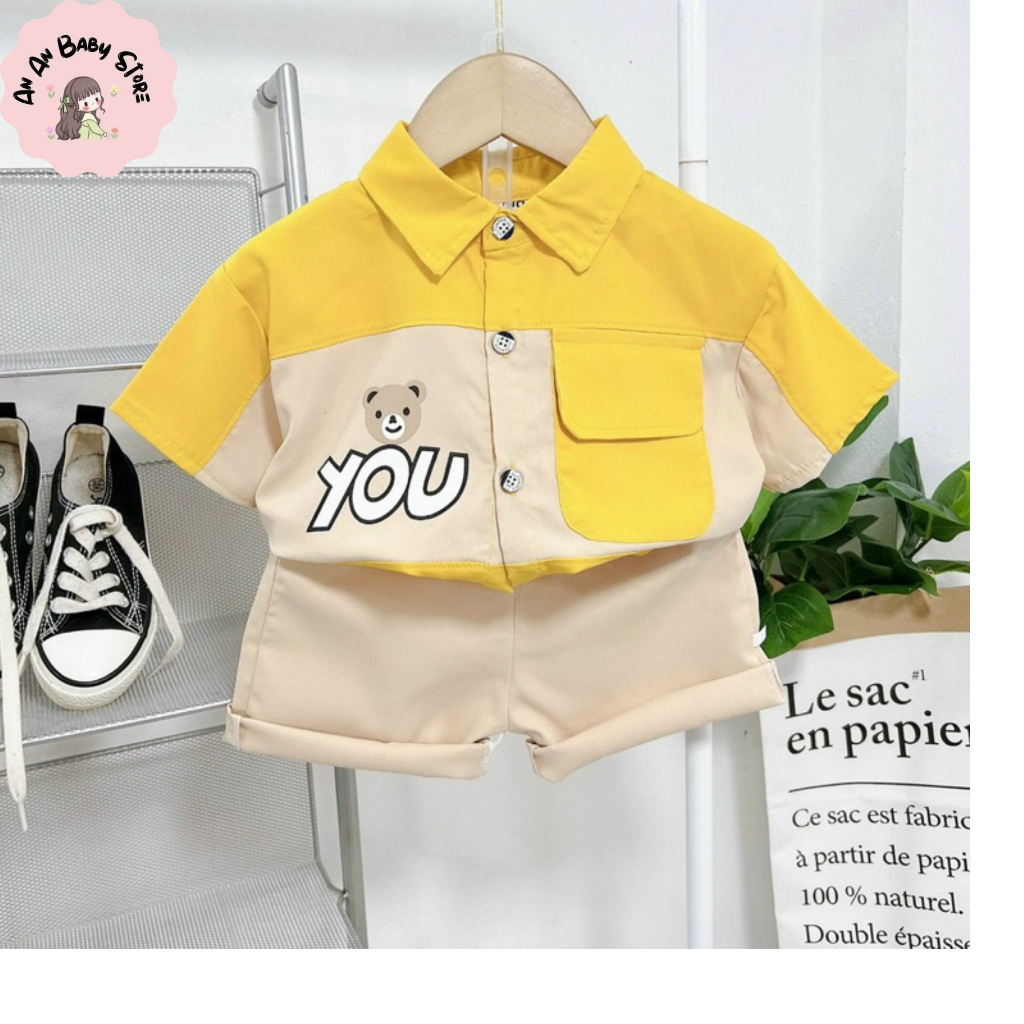 Bộ quần áo sơ mi  cộc tay quần đùi cho bé trai