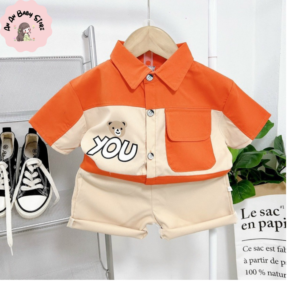 Bộ quần áo sơ mi  cộc tay quần đùi cho bé trai