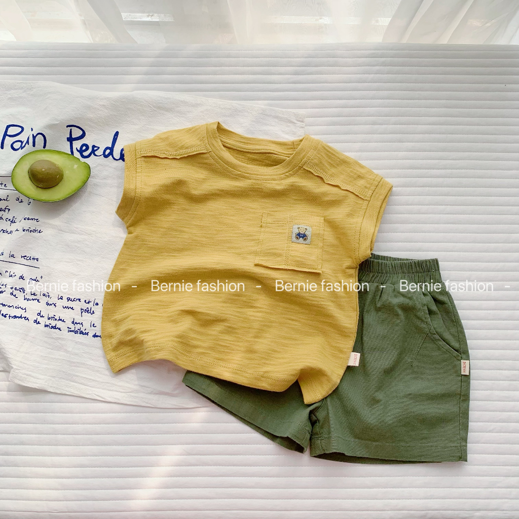 Áo thun ba lỗ tank top màu trắng vàng xanh xám phong cách hàn quốc cho bé trai 1 đến 7 tuổi BERNIE