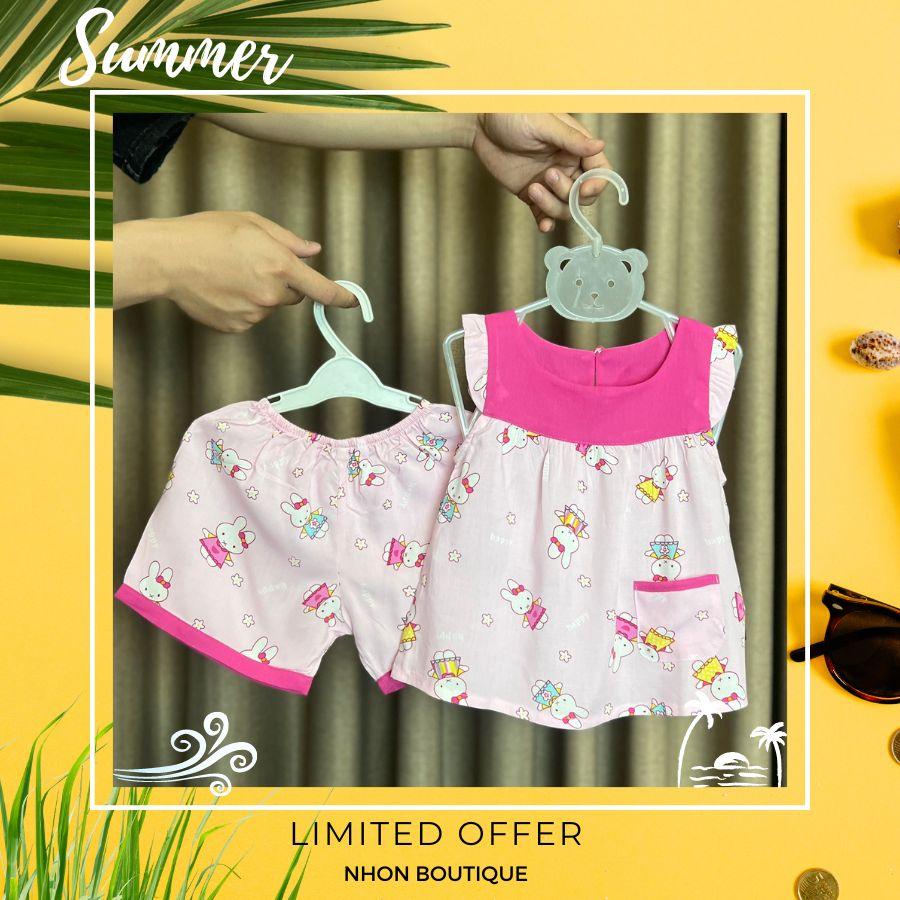 Bộ mùa hè mặc nhà cho bé gái chất liệu LANH LỤA, các bé từ 7-18kg, bộ quần áo bé gái mềm mịn mát
