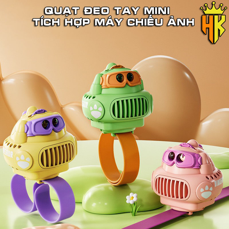Quạt Đeo Tay Khủng Long Mini Tích Hợp Máy Chiếu,Quạt Đồng Hồ Đeo Tay 3 Chế Độ Gió Làm Mát, Đồ Chơi Thông Minh Cho Bé
