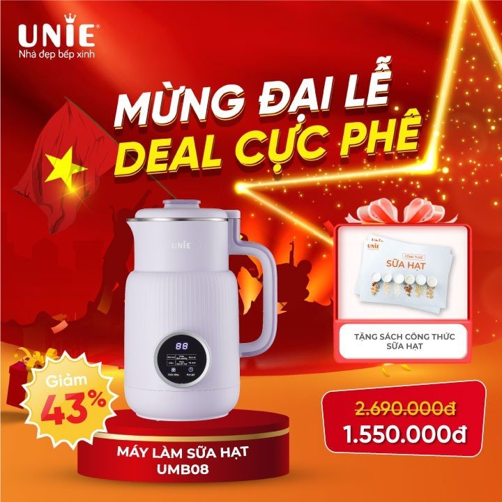Máy Làm Sữa Hạt UNIE UMB08 phiên bản MỚI NHẤT 2023, Kèm chức năng TẠM DỪNG - Hàng chính hãng bảo hành 12 tháng