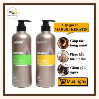 Cặp Dầu Gội Xả Marubi keratin collagen siêu mượt 750ml, Gội Xả Phục Hồi Kích Thích Thích Mọc Tóc