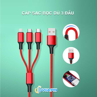 Cáp sạc 3 đầu dây dù type c micro usb lai ninh - cáp sạc bọc dù