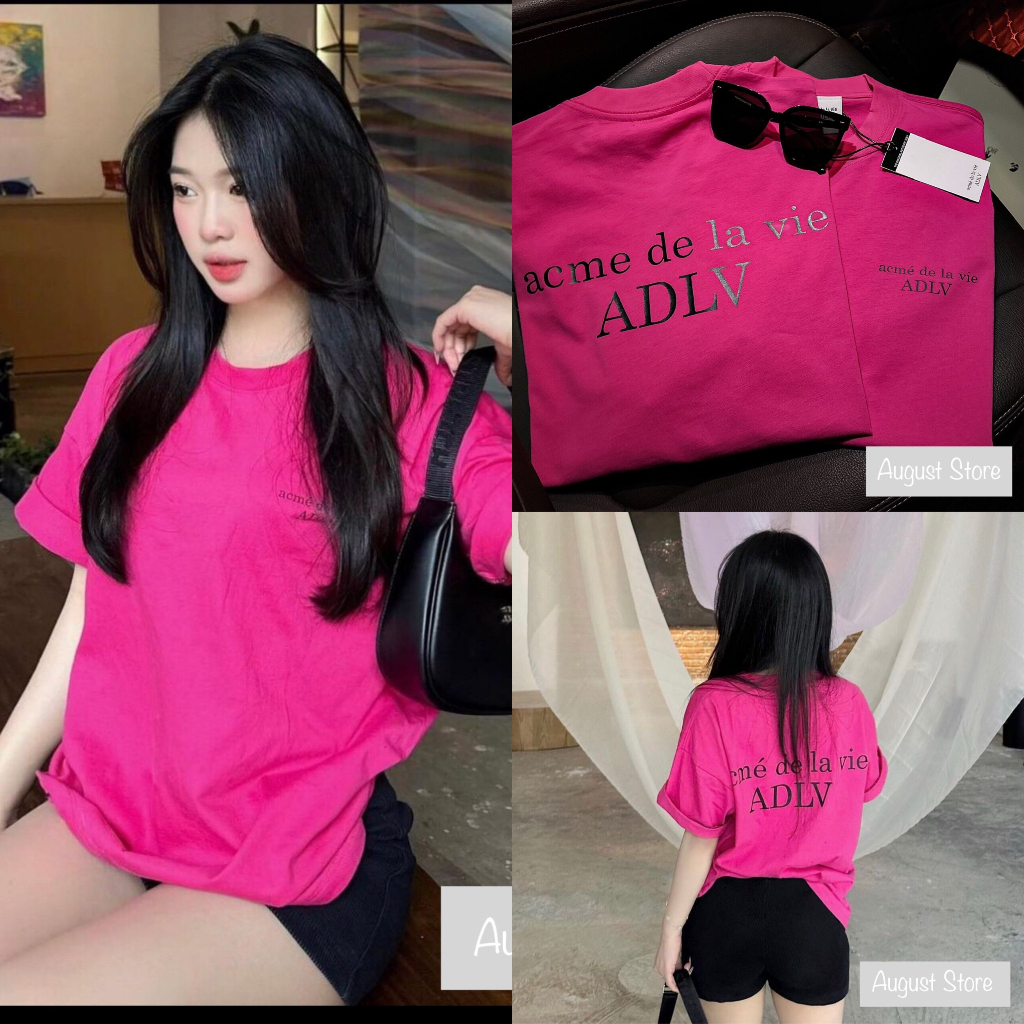Áo Phông ADLV Hồng Đậm Dáng Rộng Giấu Quần Freesize
