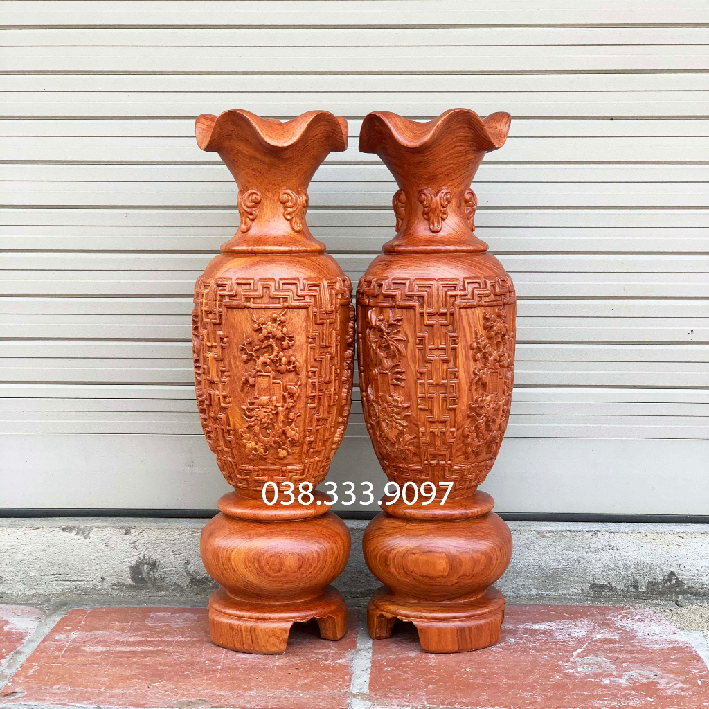 Lục bình tứ quý lộc bình phong thủy cao 30cm đến 50cm được làm bằng gỗ hương nguyên khối