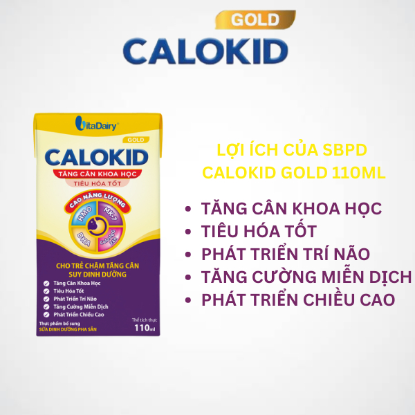 Sữa bột pha sẵn Calokid Gold 110ml giúp bé tăng cân khoa học, tiêu hóa tốt ( thùng 48 hộp) - VitaDairy