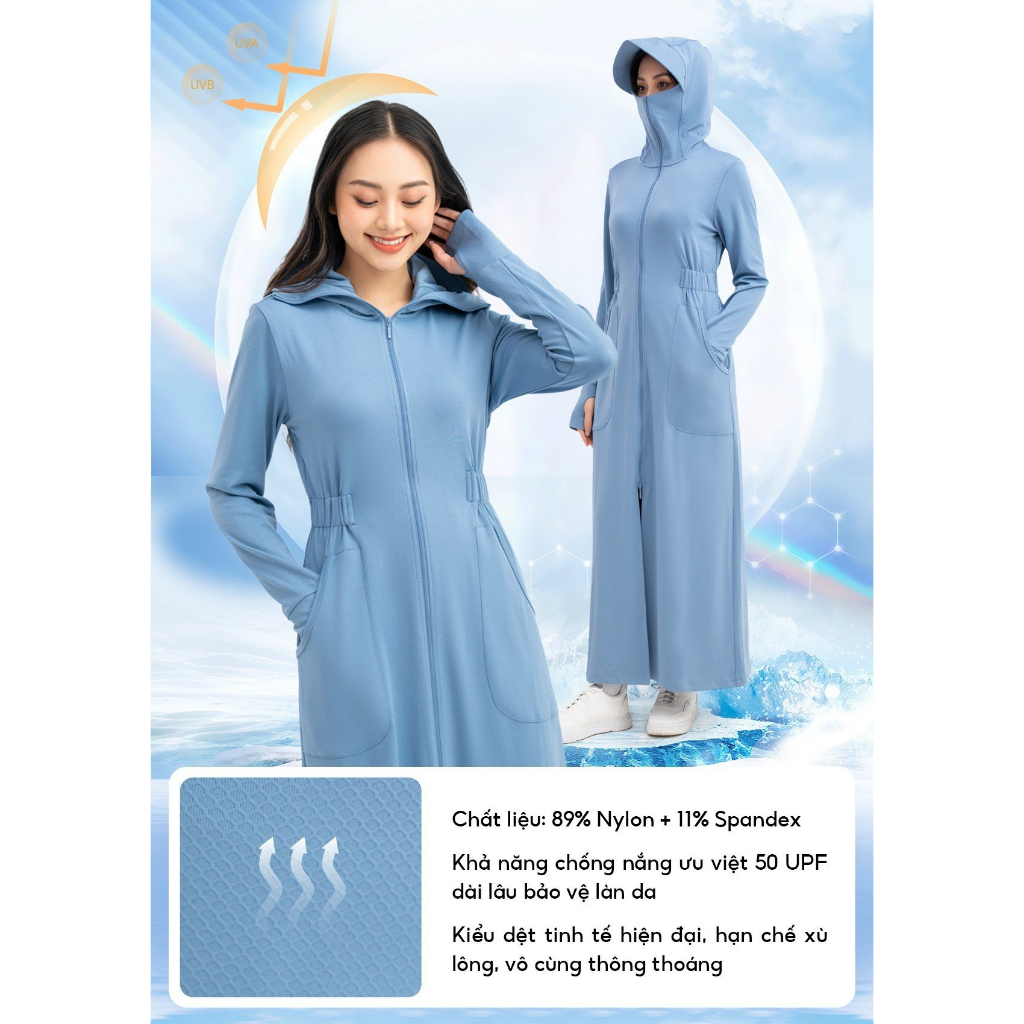 Áo chống nắng nữ Yody dáng dài, áo khoác nắng toàn thân chống tia UV thoáng mát mềm mại ACN6002