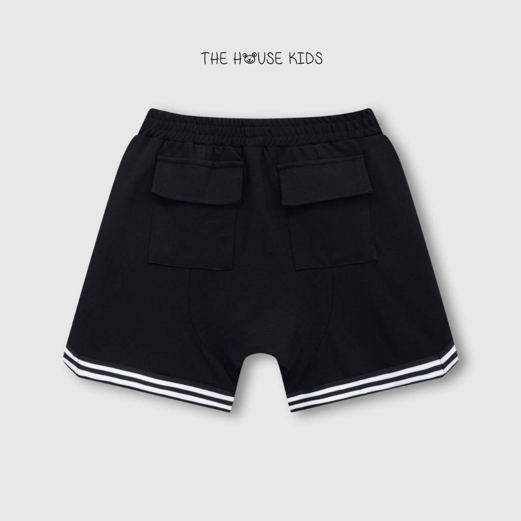 Quần sooc bé trai - Quần short trẻ em đen viền trắng - THE HOUSE KIDS