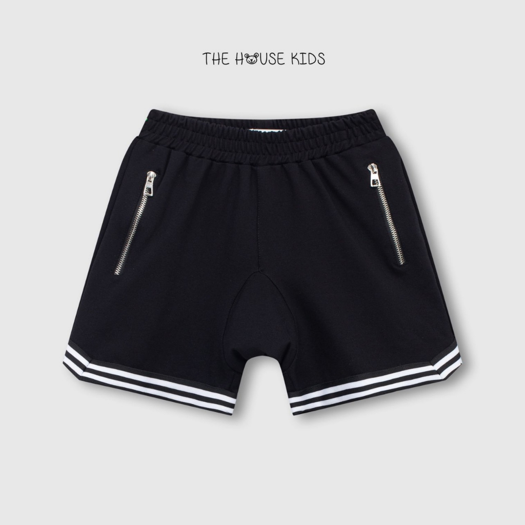 Quần sooc bé trai - Quần short trẻ em đen viền trắng - THE HOUSE KIDS