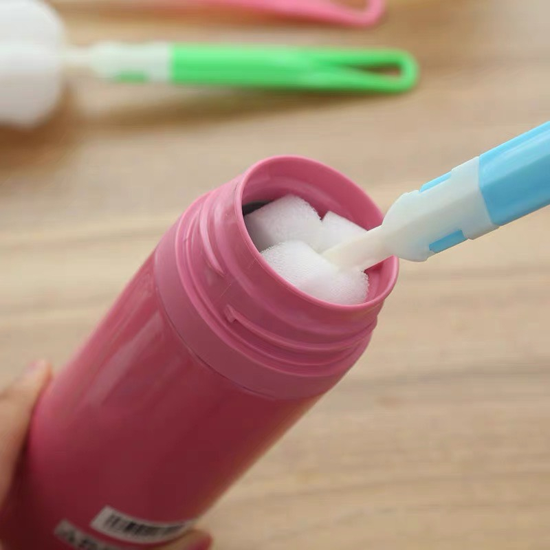 Combo chổi cọ rửa bình nước đầu mút trắng + chổi vệ sinh ống hút chuyên dụng
