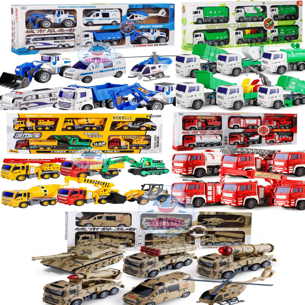 SET 6 XE Ô TÔ CẢNH SÁT, XE CỨU HỎA, XE VỆ SINH MÔI TRƯỜNG, CÔNG TRÌNH, QUÂN ĐỘI CỠ LỚN CAO CẤP ĐỒ CHƠI Ô TÔ DÀNH CHO BÉ