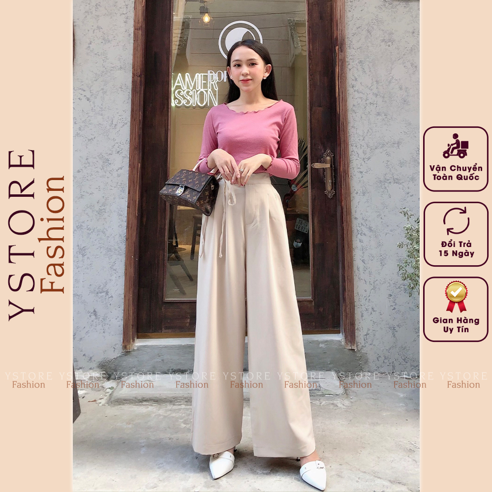 Quần ống đứng suông, quần tây ống rộng nữ vải Cạp Cao Dáng Dài Có Dây Nơ Eo Xinh Xắn Sang Trọng bigsize 45-75kg YSTORE