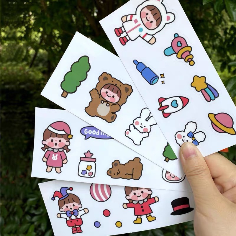 Miếng dán sticker 2D dễ thương, Sticker 2D cute ngẫu nhiên dán bình nước