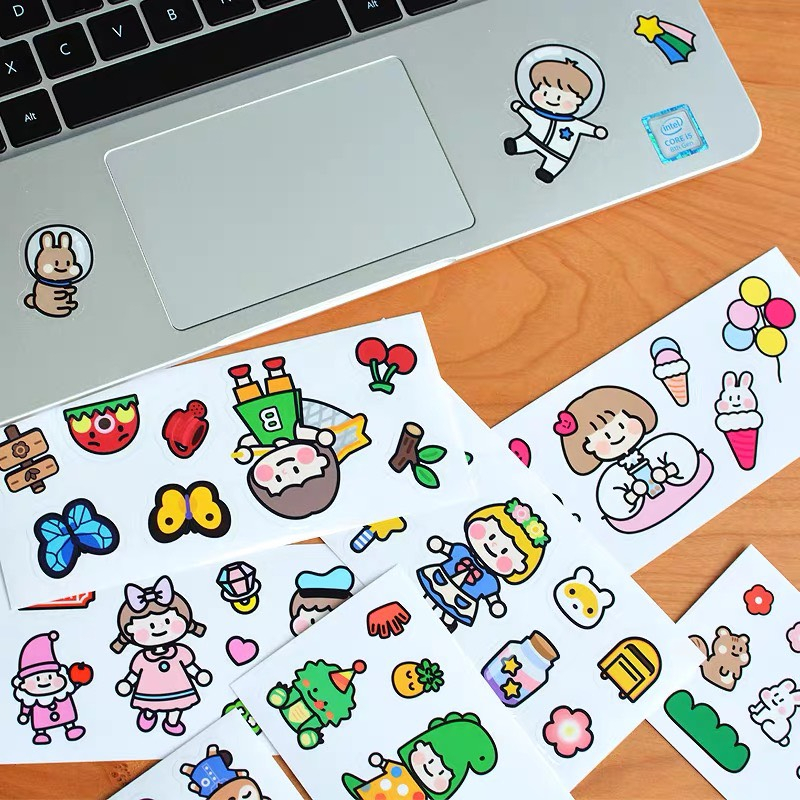 Miếng dán sticker 2D dễ thương, Sticker 2D cute ngẫu nhiên dán bình nước